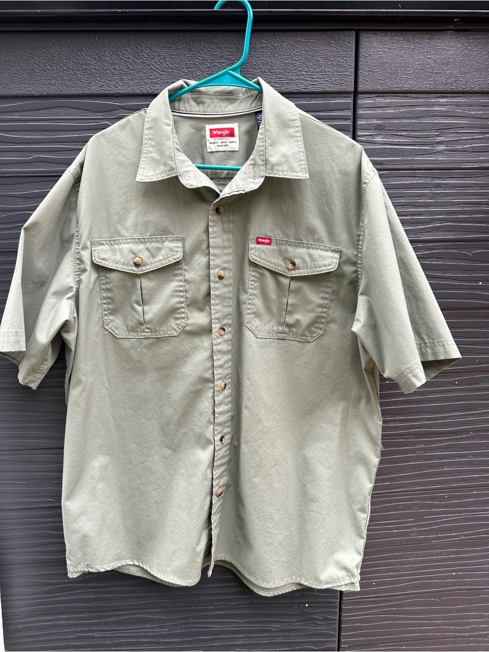Wrangler Short Sleeve Button Up Shirt Men’s L Olive Green Utility Work Western